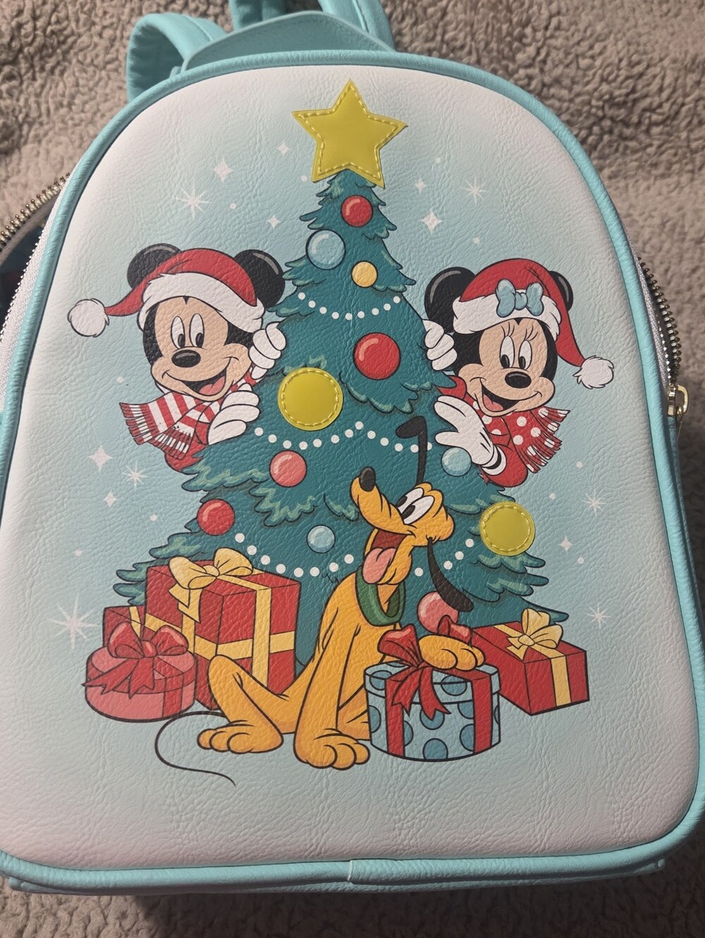 Loungefly Disney Holiday Mickey & Minnie Christmas Tree Backpack- Light Blue